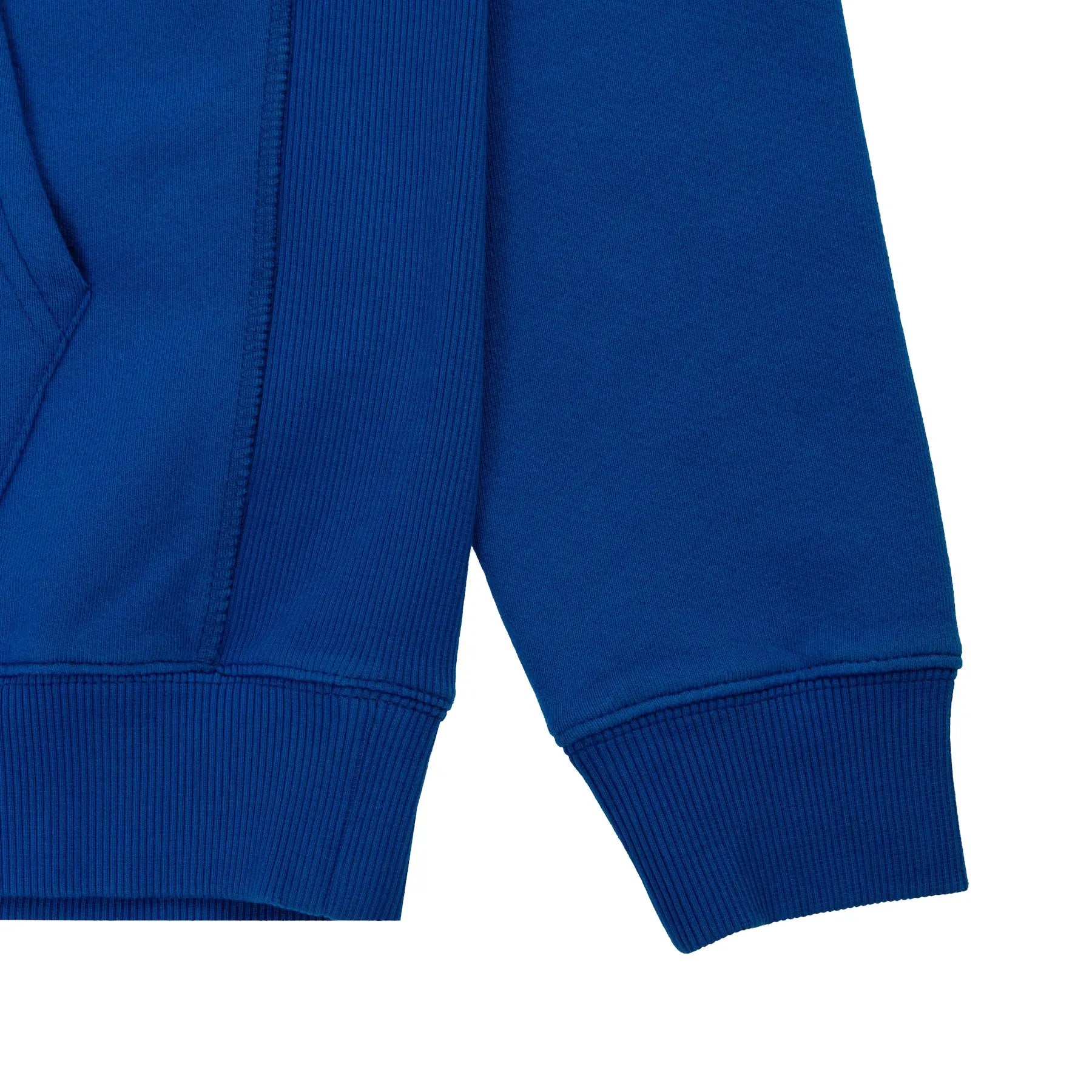Corner view of Eric Emanuel EE Basic Blue Hoodie